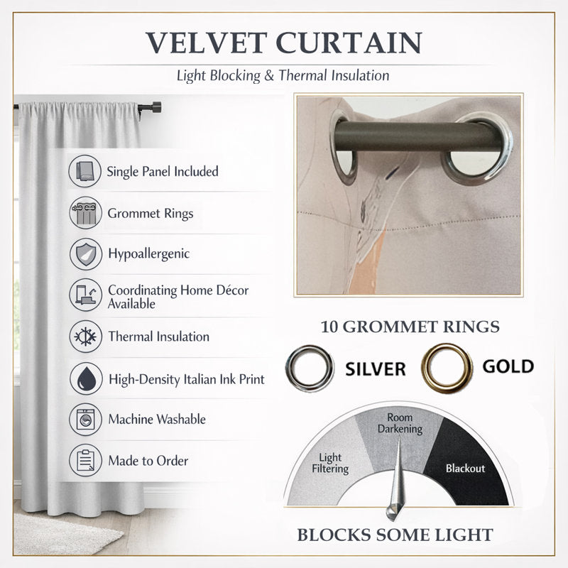 Sisneros Modern Velvet Room Darkening Grommet Curtain Panel